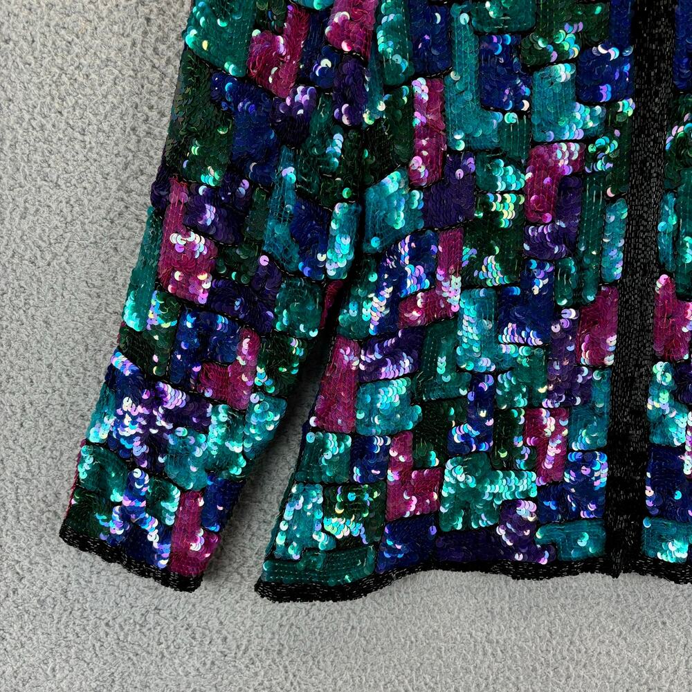 Vtg Stenay Sequin Jacket Large Retro Disco Glam Holiday Colorblock Allover - Picture 3 of 12